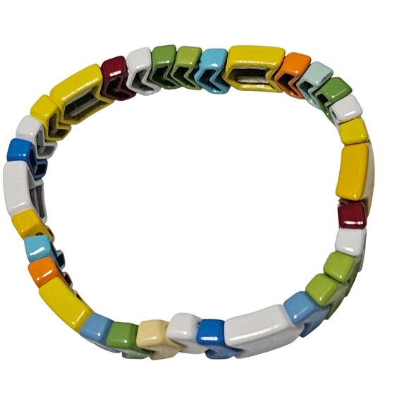 Chevron Colorful Enamel Stretch Bracelet Versatile Fashion Jewelry Women - Picture 2 of 3